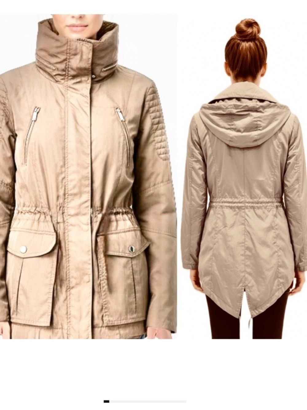 BCBGeneration Adirondack Cinched Waist Rain Jacket with Hood Coat M